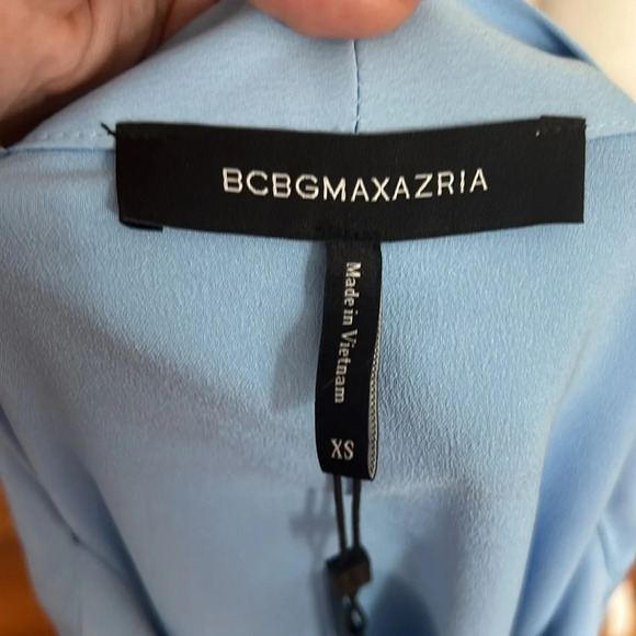 BCBGMAXAZRIA Ice Blue Mini Shirtdress with Tie at the Neckline - Size XS - Picture 9 of 11